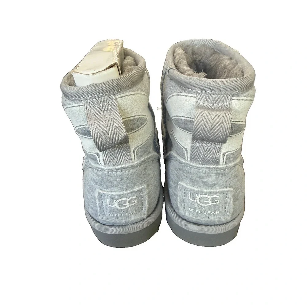 UGG X TELFAR FLEECE MINI HEATHER GREY PRINT LOGO MEN'S BOOTS SIZE US 6/UK 5 NEW